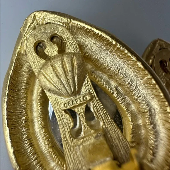 Rare Vintage Gem-Craft Statement Pink Crystal & Gold Signed Clip On Earrings - Picture 8 of 11